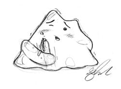 cum ditto front_view male male_only masturbation monochrome nude penis pokemon pokemon_(species) sketch solo tagme wink