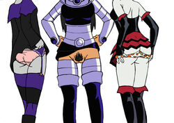 2d 3girls alien alien_girl alien_look_like_human argent_(dc) ass blackfire clothed dc_comics female female_only goth grey-skinned_female grey_skin jinx_(dc) jk komand'r multiple_girls pale-skinned_female pale_skin panties pubic_hair pussy straight_hair teen_titans thong underwear