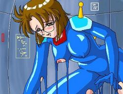 artist_request bodysuit breasts brown_hair bunny_higgins female g_gundam glasses gundam human large_breasts light-skinned_female light_skin mobile_trace_suit nipples pilot_suit short_hair solo tagme