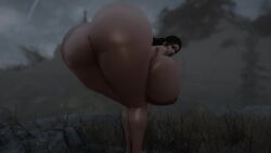 3d alternate_breast_size animated black_hair huge_ass huge_breasts makad321 outside raining shaking_butt video voluptuous wet