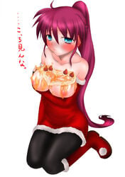 christmas food lyrical_nanoha mahou_shoujo_lyrical_nanoha mahou_shoujo_lyrical_nanoha_a's mahou_shoujo_lyrical_nanoha_a's mahou_shoujo_lyrical_nanoha_strikers minazuki_randoseru nipples pantyhose santa_costume signum