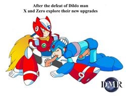 2boys blonde_hair blowjob dmr dmr_(artist) fellatio hand_on_head long_hair male male_only mega_man mega_man_x multiple_males oral oral_penetration oral_sex ponytail sucking_penis tagme x_(mega_man) yaoi zero_(mega_man)