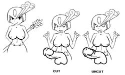 1futa breasts foreskin futa_only futanari hard_pixels helmet intersex mega_man mega_man(classic) monochrome nipples penis sketch solo spear splash_woman surprised topless uncircumcised weapon
