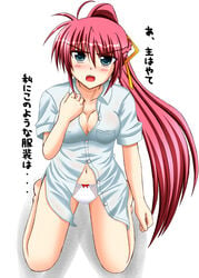 bottomless bow bow_panties dress_shirt lyrical_nanoha mahou_shoujo_lyrical_nanoha mahou_shoujo_lyrical_nanoha_a's mahou_shoujo_lyrical_nanoha_a's mahou_shoujo_lyrical_nanoha_strikers panties shirt signum solo underwear white_panties