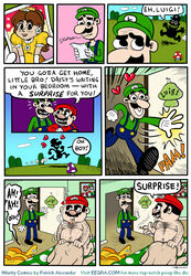 ! 2boys1girl 7_panel_comic brothers cheating cheating_girlfriend color comic eegra english_dialogue facial_hair female green_hat green_shirt hair hat human humor indoors luigi male mario mario_(series) moustache nintendo nude paheal princess_daisy red_hat red_shirt sex smoking smoking_cigarette straight straight_hair super_mario_bros. talking_to_another yellow_dress