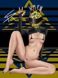 cat_ears celty_sturluson durarara!! latex motorcycle_helmet nail_polish peace_sign pussy stickers tagme