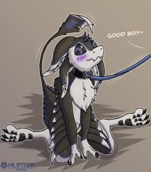 1nfer0 absurd_res anthro avali blush collar good_boy hi_res leash leash_pull leashed_collar male solo submissive submissive_male