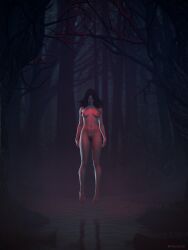 3d breasts casual completely_nude female human koelet3d levitation light-skinned_female looking_at_viewer nipples nude outdoors pale_skin pubic_hair red_eyes solo the_witcher_(series) the_witcher_3:_wild_hunt yennefer