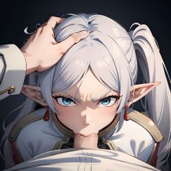 1girls ai_generated angry angry_face angry_fellatio arbitrary blowjob cum cum_in_mouth deepthroat elf elf_ears face_fucking fellatio female_focus forced_oral frieren hand_on_head head_grab hi_res oral oral_creampie penis_in_mouth pov pov_eye_contact sousou_no_frieren stable_diffusion throat_fuck twintails white_hair