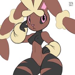 1girls abs anthro black_fur black_sclera breasts brown_fur female fur furry furry_only lagomorph looking_at_viewer lopunny mammal mega_evolution mega_lopunny multicolored_fur nintendo nipples pink_eyes pokémon_(species) pokemon pokemon_(species) pussy simple_background solo thick_thighs thunder_thighs two_tone_fur video_games wide_hips xylas