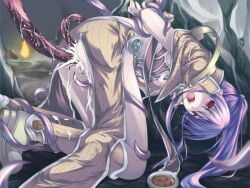 1girls anal ass breasts clothing cum cum_in_ass cum_in_pussy cum_inside defeated defeated_heroine double_penetration feet_together_knees_apart female from_behind long_hair nipples open_mouth penetration purple_hair ragnarok_online rape red_eyes restrained sage sage_(ragnarok_online) spread_legs tentacle vaginal_penetration