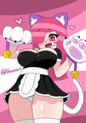 1girl 1girls big_breasts brawl_stars cat_ears cat_tail catgirl colette_(brawl_stars) female female_only jingle_bell long_hair maid maid_outfit maid_uniform neonskyrl pink_background pink_eyes pink_hair pinku_pawlette socks solo tail thick_thighs tight_clothing tight_fit white_skin
