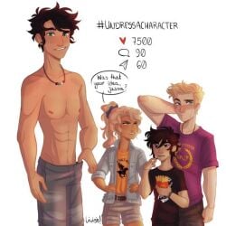 annabeth_chase barechested cfnm clothed clothed_female_nude_male heroes_of_olympus jason_grace livibus male nico_di_angelo percy_jackson percy_jackson_and_the_olympians strip_challenge strip_game tagme undress_character