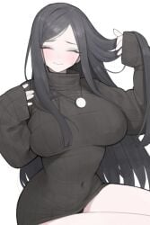 big_breasts black_hair black_sweater long_hair long_sleeves rabbit_(wlsdnjs950) sweater tagme turtleneck_sweater