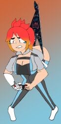 ass ass_cleavage belle_fontiere embarrassed_female gamer_girl hanging_wedgie humiliation meta_runner panty_pull prosthetic_arm red_hair smg4 tears_of_pain underwear_pull wedgie