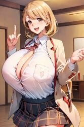 ai_generated bare_legs brown_eyes brunette_hair curvaceous curvy_female gigantic_breasts huge_breasts large_breasts light-skinned_female light_skin looking_at_viewer massive_breasts milkersenjoyer narusawa_ryouka occultic;nine short_hair smiling thick_female voluptuous voluptuous_female