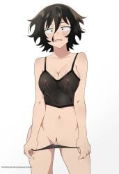 1girls absurd_res absurdres areolae armpits asai_akira bare_arms bare_belly bare_legs bare_midriff bare_shoulders bare_skin bare_thighs belly belly_button black_hair black_hair_female black_panties blush blush blush_lines breasts breasts cleavage collarbone dot_nose elbows female female_focus female_only fingernails fingers groin hair_between_eyes high_resolution highres legs light-skinned_female light_skin looking_at_viewer medium_breasts naked naked_female navel nipples nude nude_female open_mouth panties pubic_hair pussy short_hair shoulders simple_background solo standing student teenager thighs uncensored_breasts uncensored_nipples underwear upper_body white_background yofukashi_no_uta