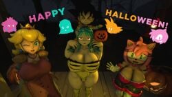 amy_rose dragon_ball goku lum mario_(series) princess_peach realbibbel safe self_insert sonic_(series) text trick_or_treat urusei_yatsura