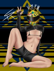 cat_ears celty_sturluson durarara!! latex motorcycle_helmet nail_polish peace_sign stickers tagme