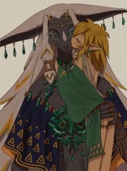 2boys blonde_hair elf_ears gay hand_on_butt hylian hylian_ears kissing kokekokeimo link link_(tears_of_the_kingdom) long_hair male male/male male_focus male_only pointy_ears rauru_(tears_of_the_kingdom) size_difference smile tears_of_the_kingdom the_legend_of_zelda yaoi zonai