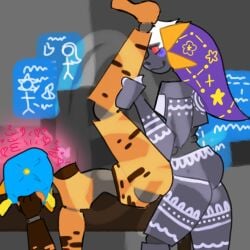 brown brown_body consensual consensual_tentacles daycare_attendant_(fnaf) eclipse five_nights_at_freddy's fnaf gay gray_body grey homosexual male/male moon moondrop muffled not_human not_shown_dicks orange orange_body parts_and_service pillow pillow_grab red_eyes robot ruin_eclipse_(sun_and_moon_show) security_breach sleeping_hat solar_(sun_and_moon_show) sun sun.s0da sundrop tentacle tentacle_dick traitor