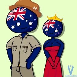 1boy 1girls australia_(countryhumans) blush bulge countryhumans countryhumans_girl crown female heterosexual jlsantamaria male new_zealand_(countryhumans) queen straight tagme