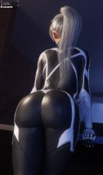 1girls 3d alternate_version_available antiheroine ass ass_focus big_ass black_cat_(insomniac) black_cat_(marvel) dat_ass fat_ass felicia_hardy female female_only fully_clothed itslaiknsfw laik3d laiknsfw marvel marvel_comics mommy ponytail solo spandex spider-man_(series) suit superhero_costume tight_clothing white_hair