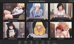 1boy 6girls ai_generated ai_hands amber_eyes bangs big_breasts black_hair blake_belladonna blonde_hair blue_eyes blush breasts cum cum_inside eyes_rolling_back faunus from_behind glynda_goodwitch green_eyes happy happy_sex high_ponytail jaune_arc lilac_eyes long_hair masturbating masturbation older_female on_table online pleasure pleasure_face pleasured pleasured_face ponytail pyrrha_nikos red_hair rooster_teeth ruby_rose rwby sex_from_behind sidelocks silver_eyes students students_and_teacher sweat tagme teacher teacher_and_students video_call video_chat voyeur voyeurism watching watching_sex webcam weiss_schnee white_hair yang_xiao_long yellow_hair