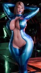 3d big_ass big_breasts big_butt blonde_hair blue_lipstick dead_or_alive female female_only guidugalle metroid nipples pink_nipples pinup pussy samus_aran sarah_bryant solo thick_thighs virtua_fighter voluptuous voluptuous_female zero_suit zero_suit_samus