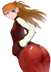 1girls ass asuka_langley_sohryu big_ass bodysuit bottom_heavy breasts clothing eyepatch female female_only human light-skinned_female light_skin long_hair neon_genesis_evangelion orange_hair pale-skinned_female pale_skin pilot_suit plugsuit purple_eyes rebuild_of_evangelion sikijou77o skj_77o small_breasts solo thick_ass thick_thighs thighs white_background wide_hips