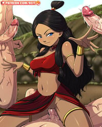 1girls 3boys avatar_the_last_airbender belly_button big_penis bloodbender blue_eyes brown_hair brown_skin clothed clothed_female_nude_male clothed_sex clothing cowgirl_position dark-skinned_female dark_skin female female_on_top femdom girl_on_top interracial katara long_hair looking_at_another medium_breasts necklace netorare no_panties on_top pareo penis pussy reit ride riding sex skirt smiling tease teasing tied_hair unseen_male_face vaginal_penetration waterbender waterbending