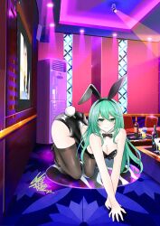 1girls ass breasts bunnysuit clothed date_a_live female_only green_eyes green_hair light-skinned_female long_hair looking_at_viewer natsumi_(date_a_live) socks solo solo_female