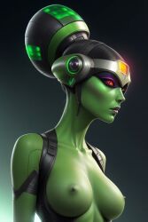 1girls ai_generated alien alien_girl googles green_skin naked_female nude solo