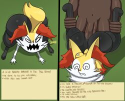 1boy 1girls alternate_version_at_source alternate_version_available anal anal_sex anthro ass balls big_ass big_balls big_penis bouncing_ass bouncing_butt braixen breasts canine canine_humanoid completely_nude crowbar dark-skinned_male dark_skin english_dialogue english_text female furry game_freak generation_6_pokemon huge_ass huge_balls la_sandia male nintendo nude nude_female penis pink_nose plap plap_(sound) pokémon_(species) pokemon pokemon_(species) questionable_consent rape seductive seductive_look sex smile smiling tagme tail text unconscious