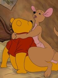 1girls anthro bed bedroom cowgirl_position embrace female fur hugging implied_sex kanga kangaroo looking_pleasured mammal moan moaning on_bed open_mouth pooh_bear sex straddling straight tagme tail winnie_the_pooh_(franchise)