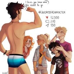 annabeth_chase clothed clothed_female_nude_male cmnf heroes_of_olympus jason_grace livibus male nico_di_angelo percy_jackson percy_jackson_and_the_olympians rachel_elizabeth_dare speedo strip_challenge strip_game tagme undress_character