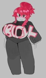 1girls big_breasts black_body blocky_body blush blushing_at_viewer bouncing_breasts breasts female female_only grey_skin guest_(roblox) maria_(minstlu) mob_face motion_lines nipples pink_hair posing roblox robloxian simple_cute simple_shading wamudraws