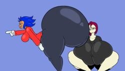 2girls ass ass_built_separately ass_in_face bending_backwards bending_over bending_over_position blue_eyes blue_hair bottom_heavy breasts cgthiccart female gigantic_ass huge_ass huge_boobs huge_breasts hyper_ass hyper_butt laying_on_ass lesbian meat_wall_(body_type) multiple_girls nikki_(cgthiccart) pretending_not_to_like_it pretending_to_be_unaware red_hair ruze_(cgthiccart) silly tease teasing thick_ass thick_thighs tried wide_hips wish_you_were_here yoga_pants