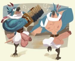 accordion anthro avian balls bara barazoku big_balls big_muscles big_pecs big_penis bird blue_body blue_feathers boner breath_of_the_wild dancing erection furry huge_muscles kass_(zelda) male male_only multicolored_body muscles muscular musical_instrument musical_note nintendo nipples partially_clothed pecs penis precum rito solo solo_male tail the_legend_of_zelda vaniwall