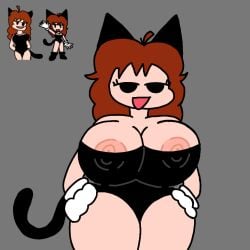 1girls :d areolae big_breasts black_eyes brown_hair cat_costume cat_ears cat_tail catgirl chubby chubby_female cursed_cat_gf_(vs_cartoon_cat) female female_focus fnf friday_night_funkin friday_night_funkin_mod girlfriend_(friday_night_funkin) gloves pink_areola pink_nipples reference_image simple_shading solo_focus tagme thick_thighs tireddude28 toony_eyes trevor_henderson visible_breasts visible_nipples vs_cartoon_cat white_gloves