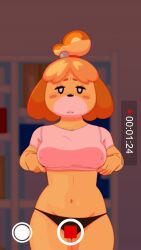 1girls animal_crossing animated anthro areola big_areola big_nipples blush boob_drop boobdrop boobs bouncing_breasts breasts breasts_out bursting_breasts canine cleavage clothing_lift dog_girl enormous_breasts feline female female_focus female_only frame_by_frame fur furry furry_only giant_breasts humanoid isabelle_(animal_crossing) jiggle large_breasts looking_at_viewer mammal midriff moan mostly_nude nintendo nipples nyurusauce open_mouth pixel_art plucking presenting_breasts shih_tzu shirt_lift shorter_than_10_seconds showing_breasts solo tagme tan_fur thick titty_drop tongue tongue_out tuft underwear vertical_video video viewfinder voluptuous yellow_fur