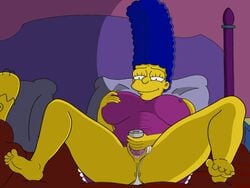 1girls 1male animated bed breast_grab clothing erect_nipples marge_simpson masturbation matt_groening_(copyright) night nightgown panties strandvaskaren the_simpsons thong vaginal_penetration vibrator