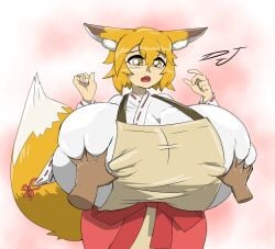 big_breasts breast_grab breast_squeeze breasts_bigger_than_head djthepokemen fox_ears fox_girl fox_tail gigantic_breasts grabbing huge_breasts kimono senko_(sewayaki_kitsune_no_senko-san) sewayaki_kitsune_no_senko-san shortstack