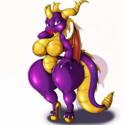 ai_generated anthro dragon female high_heels lipstick looking_at_viewer makeup platform_footwear platform_heels rule_63 solo spyro spyro_the_dragon stable_diffusion standing thick_thighs wide_hips