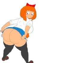 1girls ass bent_over big_ass blue_eyes blush_stickers curvaceous embarrassed female freckles hair_ornament huge_ass large_ass large_breasts looking_back mymy_schoppenboer ongezellig orange_hair pleated_skirt school_uniform skirt skirt_lift sleeves_rolled_up solo standing tagme thigh_highs thighhighs traced traced_art transparent_background wardrobe_malfunction