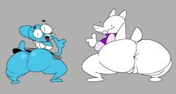 anus_peek ass ass_focus blue_fur bovid bubble_butt caprine cartoon_network domestic_cat domestic_goat felid feline female female_focus fur goat grey_background looking_at_viewer mammal milf nicole_watterson superiorfox the_amazing_world_of_gumball toriel undertale undertale_(series) white_fur