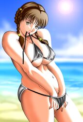 beach big_breasts bikini breasts brown_eyes brown_hair busty cleavage dead_or_alive dead_or_alive_xtreme_beach_volleyball erect_nipples female female_focus female_only garakuta-ya hand_in_bikini hand_in_own_bikini hand_in_panties hourglass_figure large_breasts lei_fang long_hair navel nipple_bulge outdoors outside pinup pinup_pose standing tagme tied_hair underboob wide_hips