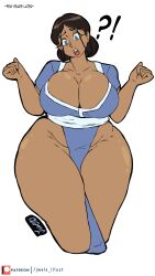 1girls ?! aged_up avatar_legends avatar_the_last_airbender barely_clothed big_breasts blue_eyes boob_window brown_hair casual cleavage clothed dark-skinned_female dark_skin english_text female female_only groin huge_ass jwels katara legs_together loincloth milf no_bra no_underwear older_female open_mouth revealing_clothes sideass solo text thick_thighs thighs voluptuous water_tribe