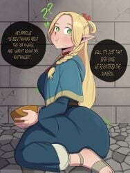 1girls ? ?? ass ass_focus better_version_at_source big_ass big_breasts big_butt blonde_hair bottom_heavy breasts bubble_butt clothing curvaceous curvy curvy_figure dialogue dungeon_meshi elf elf_ears elf_female english_text female female_only fully_clothed green_eyes huge_ass long_hair marcille_donato solo solo_female text thick_thighs twitter_sample yamathegod