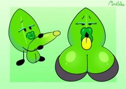 1girls balls battle_for_dream_island big_breasts big_lips big_penis big_tongue bimbo bimbo_lips bra breasts eyelashes eyeshadow futanari green_lipstick holding_penis huge_breasts leafy_(bfdi) moonilade object_shows open_mouth penis penis_awe simple_background solo